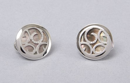 Pair of 14k White Gold Mother of Pearl and Diamond Fashion Earrings