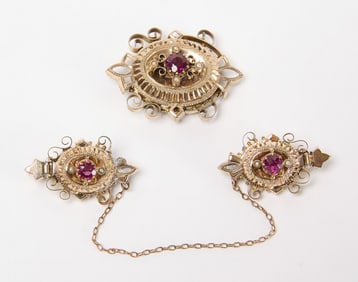 Pair of 10k Gold Pins with Amethyst and Seed Pearls