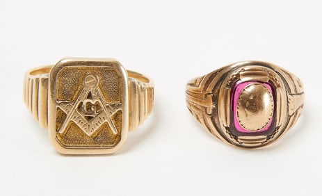 Two Masonic Men's Gold Rings