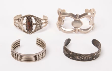 Four Navajo Silver Cuff Bracelets