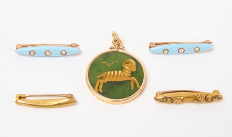 Aries Zodiac Pendant and Four Gold Pins