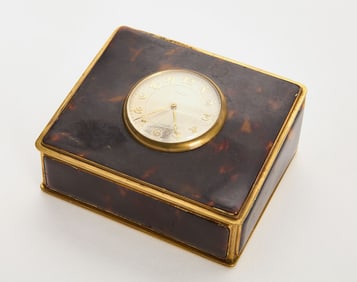 Swiss Desk Clock in Turtle Shell Box
