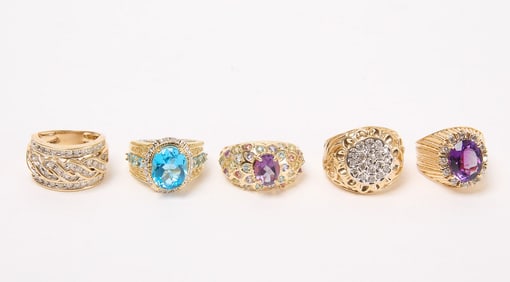 Group of Five 10k Gold Rings