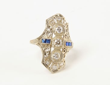 20k White Gold Diamond and Sapphire Marquise Ring