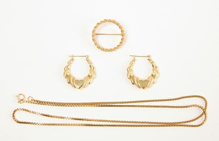 Gold Pin, Necklace and Earring