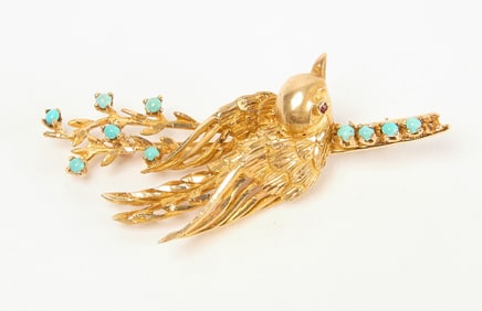14k Gold Sparrow Brooch