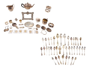 Large Sterling Silver Group with Flatware and Coins