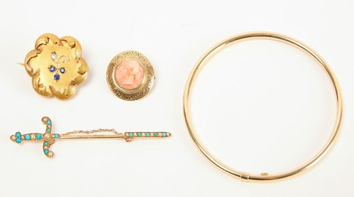 14k Gold Bracelet and Three Pins