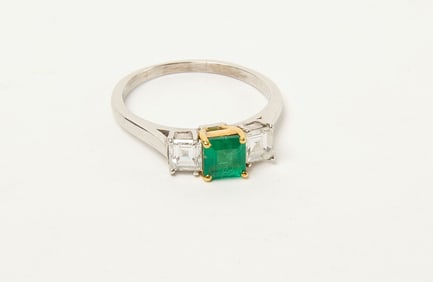 Ladies Platinum, Gold Ring with Emerald and Diamonds