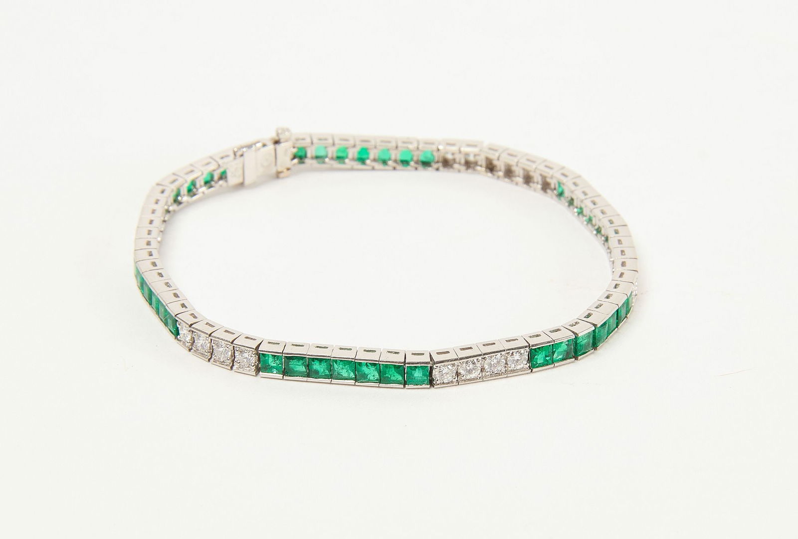 Platinum Emerald and Diamond Ladies Tennis Bracelet (1 of 4)