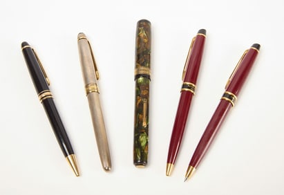 Two Mont Blanc and Three Waterman Pens