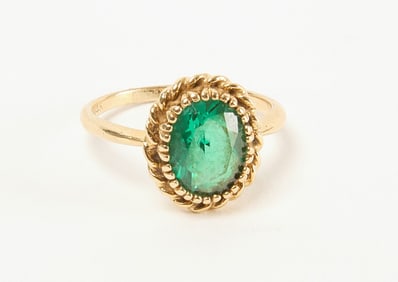 14K Gold Ring with Emerald Colored Gemstone