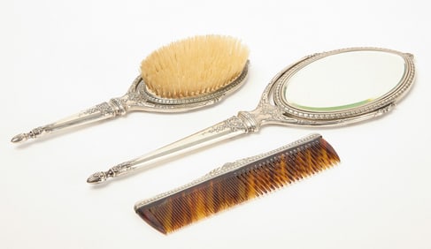 Fine Sterling Mirror, Comb and Brush Set
