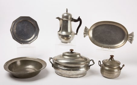 Group of Six Pewter Serving Pieces