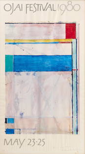 Richard Diebenkorn Signed Ojai Festival 1980 Poster: Signed Richard Diebenkorn Ojai Festival 1980, poster. Signed in graphite LR. Framed. H 37-1/2" W 21-1/2". Condition: Minor stains with some waviness to paper.
