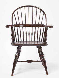 Wallace Nutting Bow Back Windsor Armchair: Wallace Nutting bow back Windsor armchair. Punched Wallace Nutting under seat. American, early 20th century. H 39" W 27" D 16-1/2". SH 17-3/4". Provenance: Collection of Linda B. P