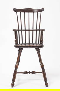Wallace Nutting Comb Back Child's High Chair: Wallace Nutting comb back child's high chair. Pennsylvania turnings. Retains paper label and block punched Wallace Nutting. American, early 20th century. H 40" W 16-1/2" D 17-1/2".
