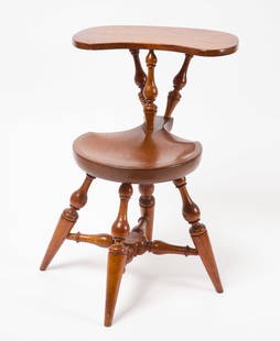 Wallace Nutting Saddle Desk: Wallace Nutting saddle desk. Block branded 'Wallace Nutting' under seat. American, early 20th century. H 28-1/2" W 23" D 20-1/2". Provenance: Collection of Linda B. Palmer. Cond