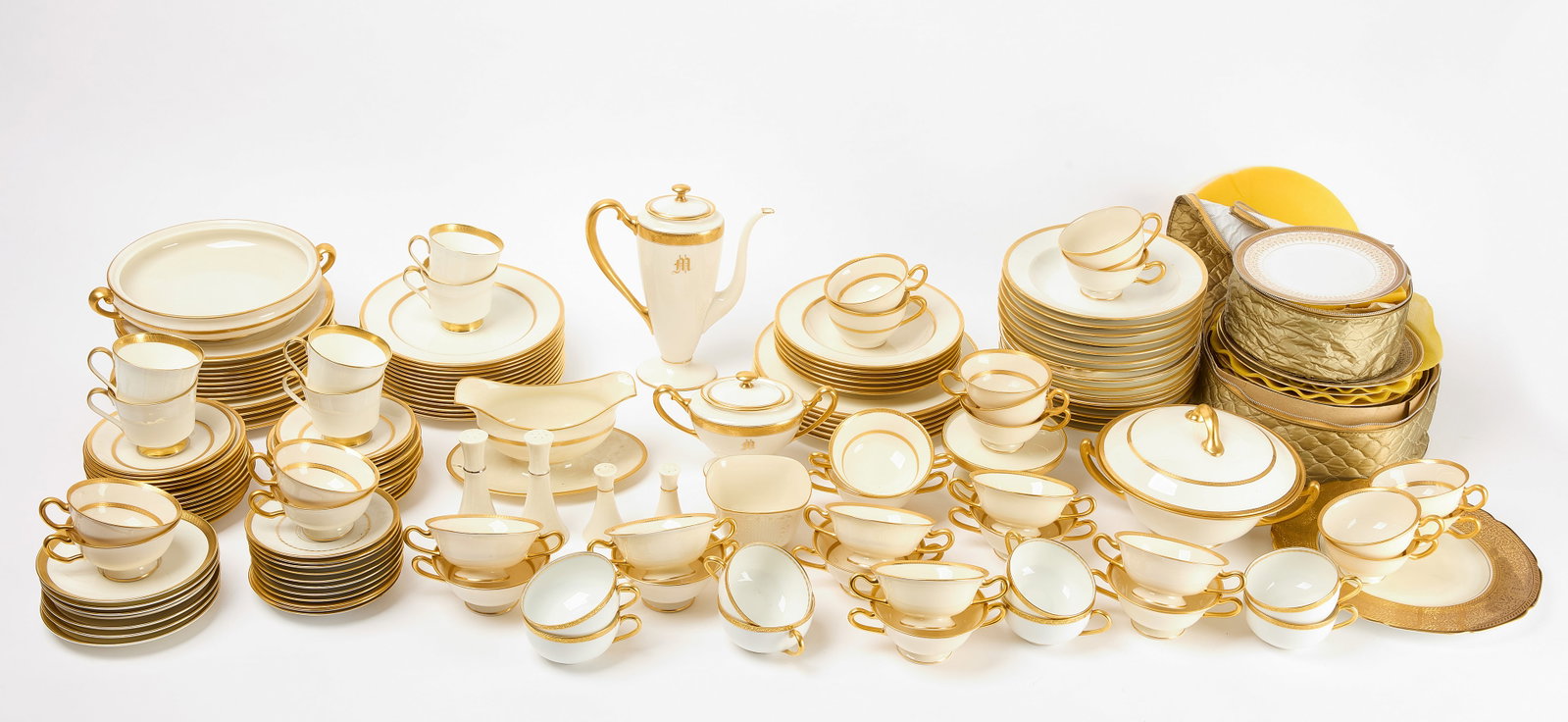 Estate Collection of Lenox and Other China: Over 150 individual pieces of Lenox and other bone china. Circa 1960. Condition: Minor scratches visible, no chips or damage. 