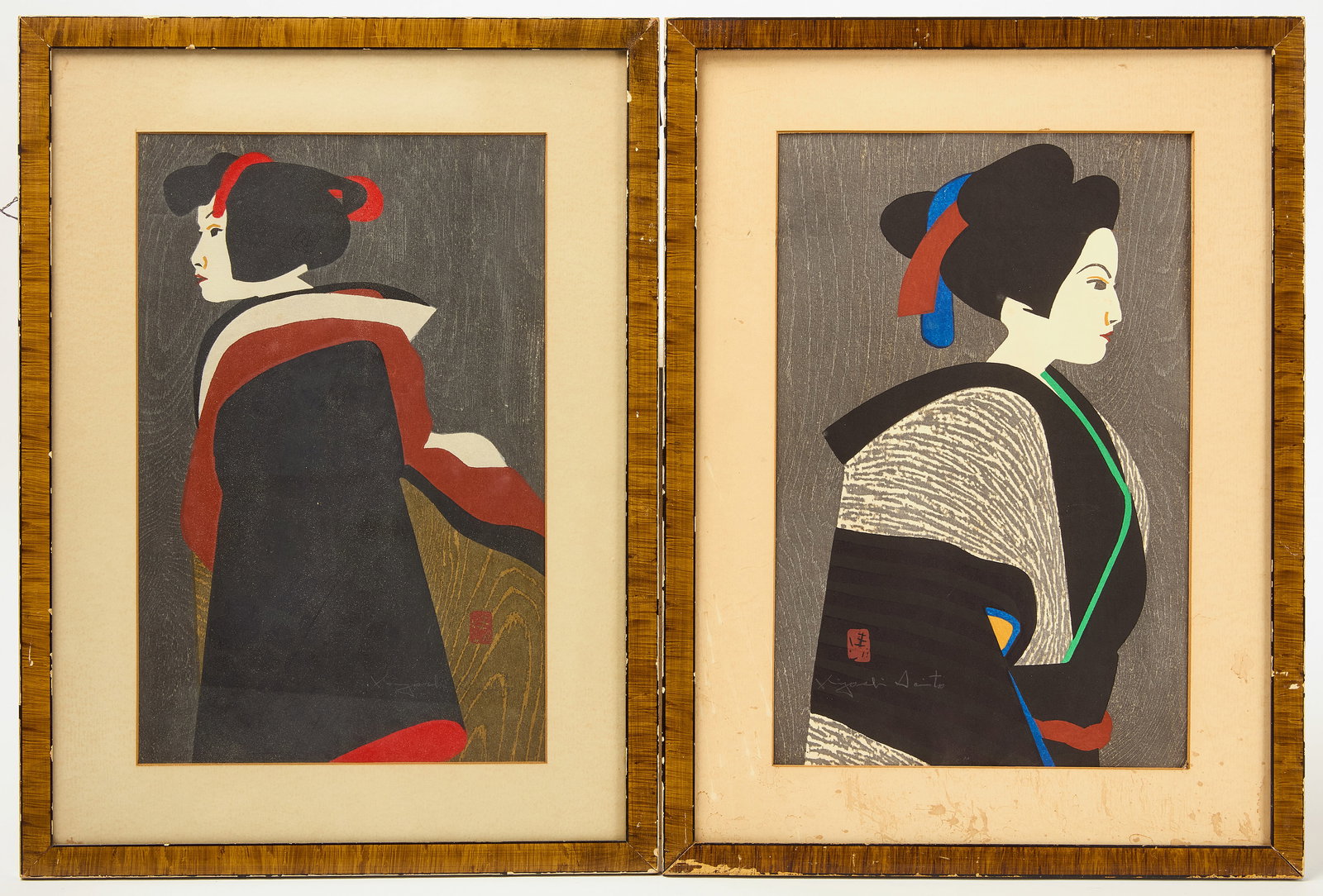 K. Saito - Two Female Woodblock Prints (1 of 4)
