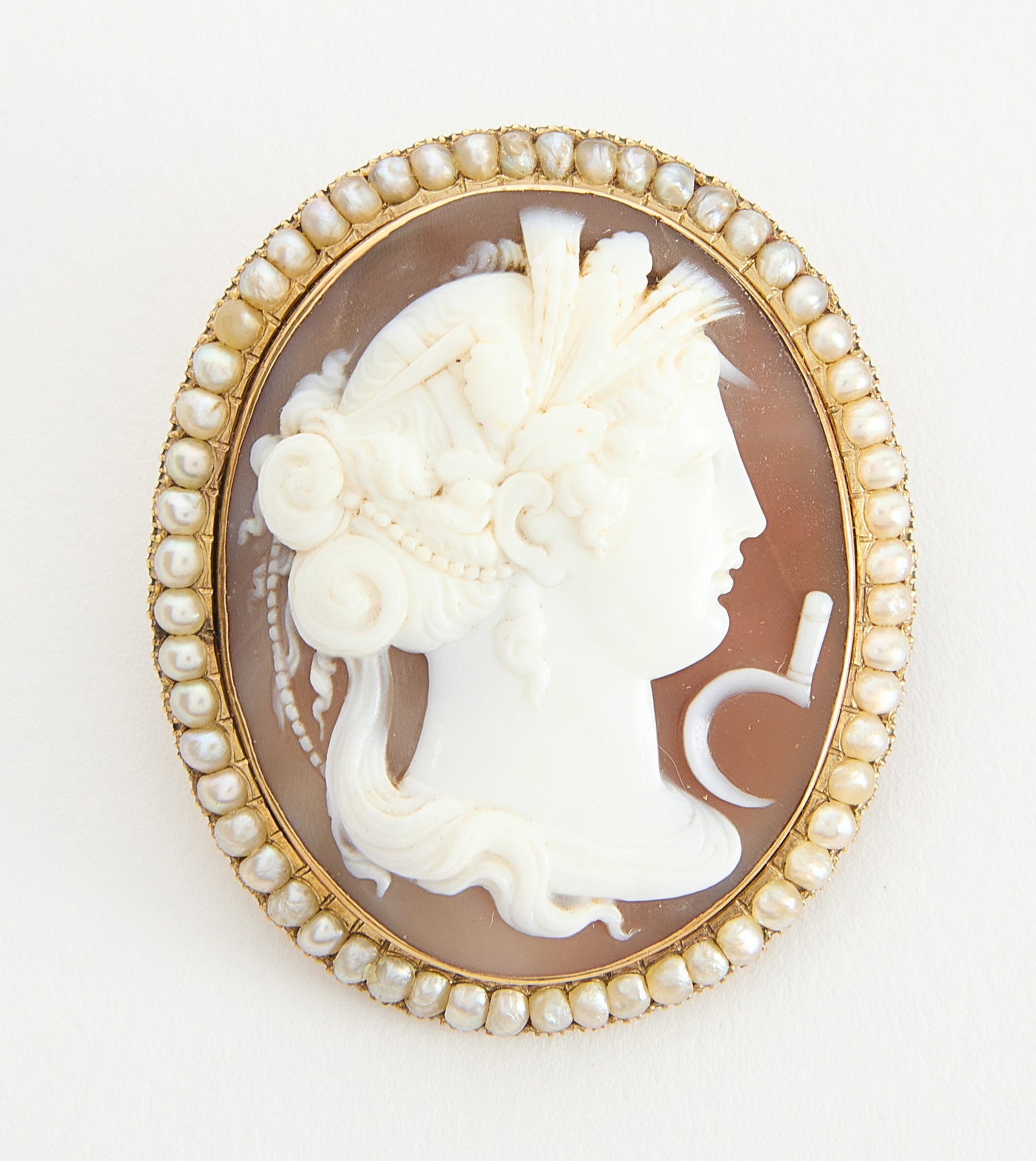Gold Filled Seashell Cameo Pin with Pearl Border (1 of 3)