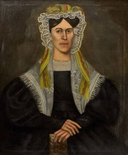 Erastus Salisbury Field – Portrait of a Woman: Erastus Salisbury Field (1805–1900). Portrait of a woman. Oil on canvas. American, mid- to late 19th century. Frame: H 41-1/4" W 35-5/8". Canvas: H 34-1/2" W 29". C