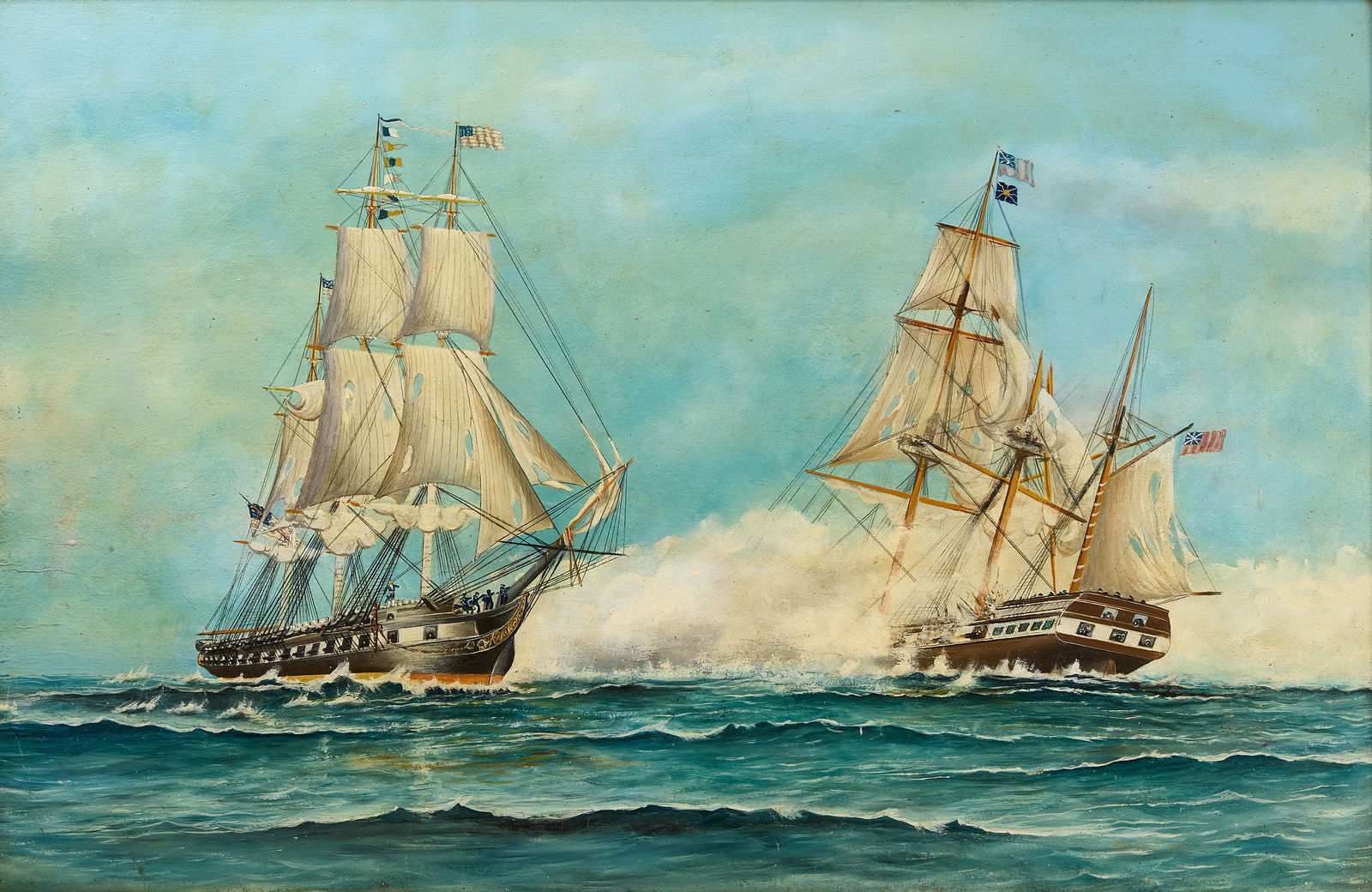 Maritime Painting of Two Battling Ships (1 of 4)