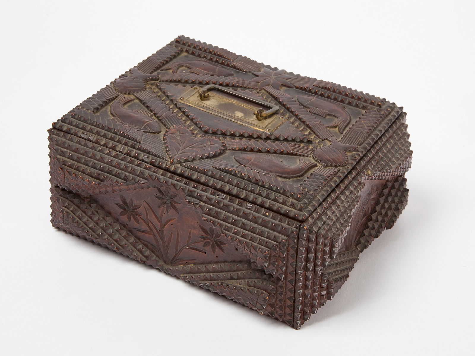 Tramp Art Box with Folk Carvings (1 of 6)