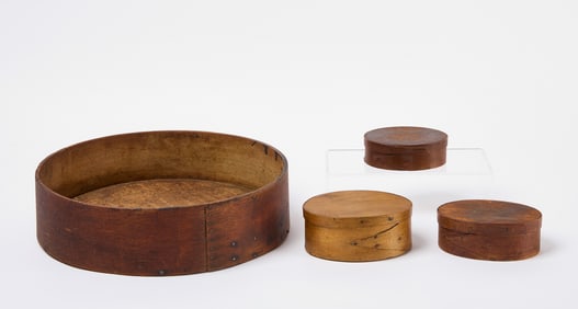 Group of Three Graduated Shaker Pantry Boxes with Round Shaker Tray