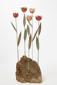 Painted Metal Flower Patch Sculpture