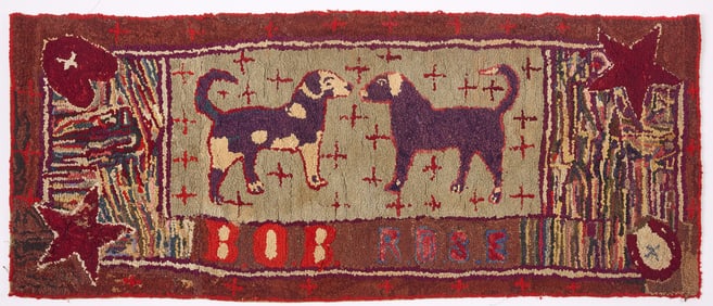 Hooked Rug with Dogs Motif