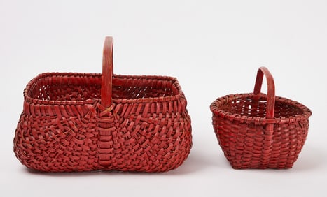 Two Splint Baskets in Red Paint
