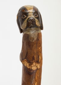 Folk Art Walking Stick with Carved Dog Head