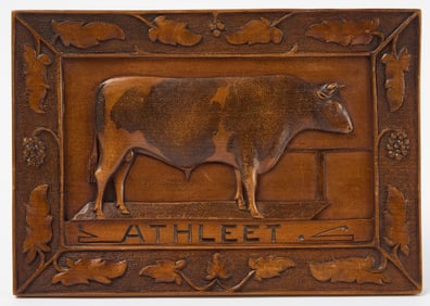 Bas-Relief Carved Cow Plaque