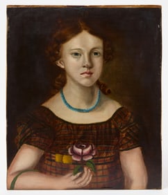 Portrait of a Young Girl Holding a Rose