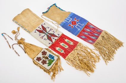 Three Native American Beaded Pipe Bags
