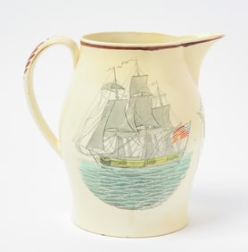 Creamware Pitcher with Ship