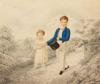 Portrait of A Young Boy and a Girl in a Lush Indian Landscape