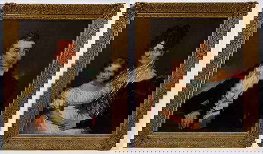 William Sidney Mount - Portrait of China Trade Merchant John Smith Crary with Portrait of Wife and: William Sidney Mount (1807-1868)- Portrait of John Smith Crary (1785-1837), together with a double portrait of his wife Henrietta Havens Crary (1784-1833) and daughter, Marion Virginia Crary (18
