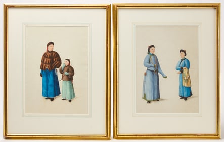 Two Highly Detailed China Trade Watercolors of Mandarins