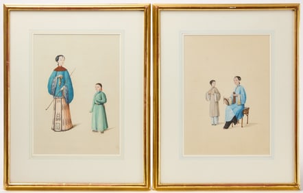 Two Highly Detailed China Trade Watercolors of Mandarins