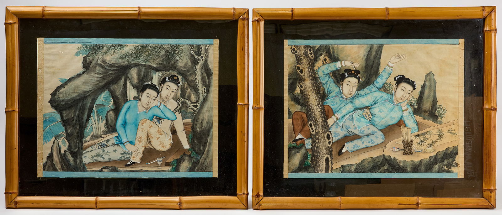 Pair of Large Risqué Chinese Paintings (1 of 3)