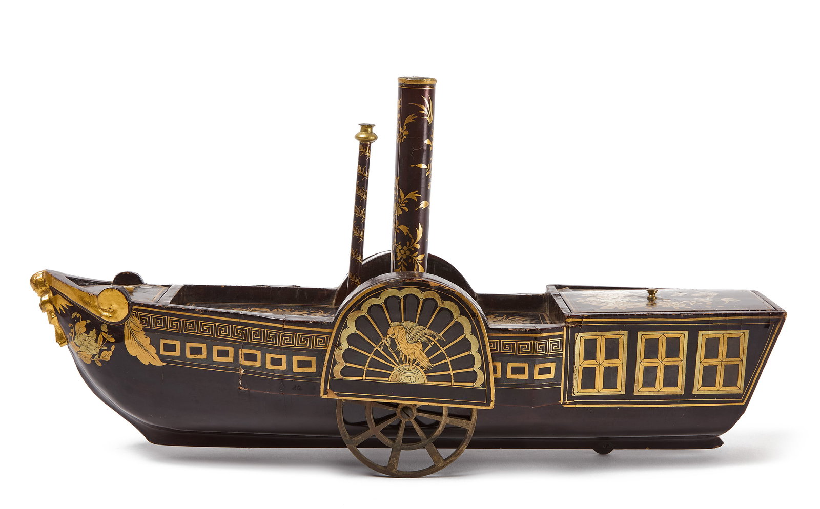 A Rare Black and Gilt-Lacquer Paddlewheel Steamboat Incense Burner (1 of 7)