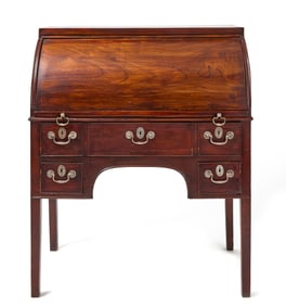 Rare Silver-Mounted Padouk Wood Cylinder Desk