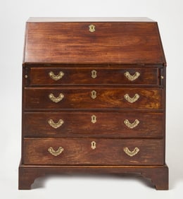 Rare Paktong-Mounted Padouk Wood Slant-Front Desk