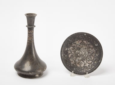 Indian Bidri Ware Huqqa Base and Salver, Bidar and Lucknow