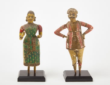 Pair of Anglo Indian Carved and Polychrome Wood Figures
