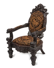 A China Trade Carved Rosewood Armchair with Pierced Back Crest