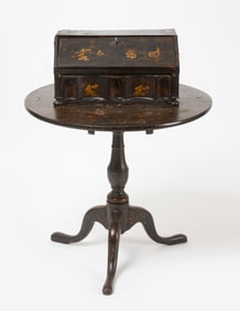 Chinoiserie Decorated Tilt-Top Tea Table with Chinoiserie Decorated Serpentine Front Table-Top