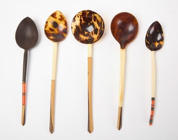 Collection of Five Turkish Ottoman Fruit Sorbet Dessert Spoons